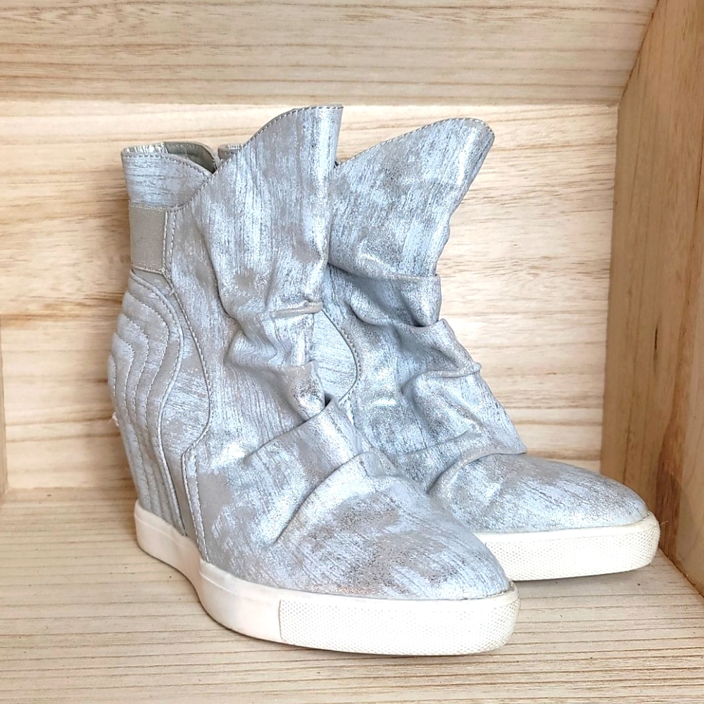Jennifer Lopez Womens Silver Wedge Boots Shoes